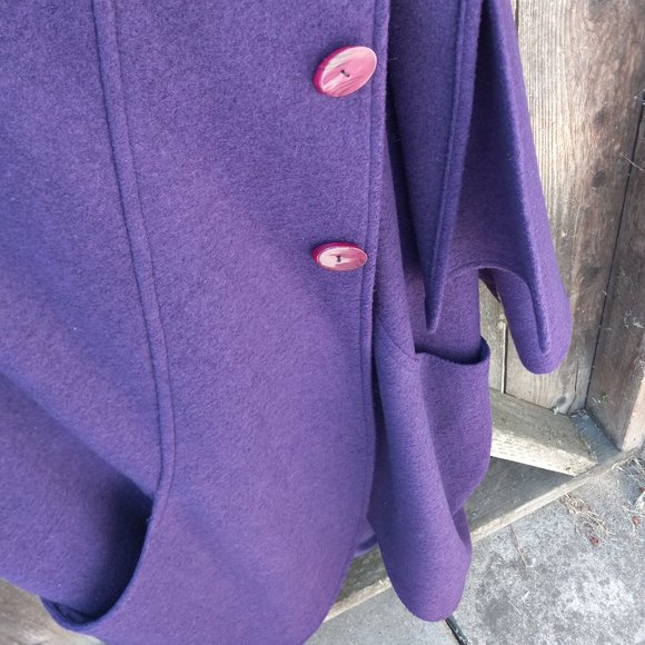 Retro Purple Car Coat with Attached Scarf - Picture 7 of 16